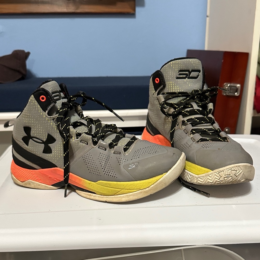 Under Armour Kids' Gray and Neon Orange Sneakers